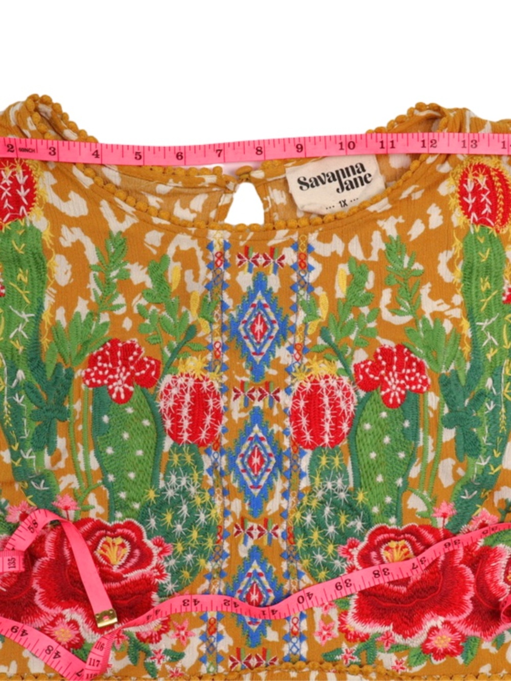 Savanna Jane Embroidered Cactus Floral Boho Blouse 1X - Picture 6 of 8